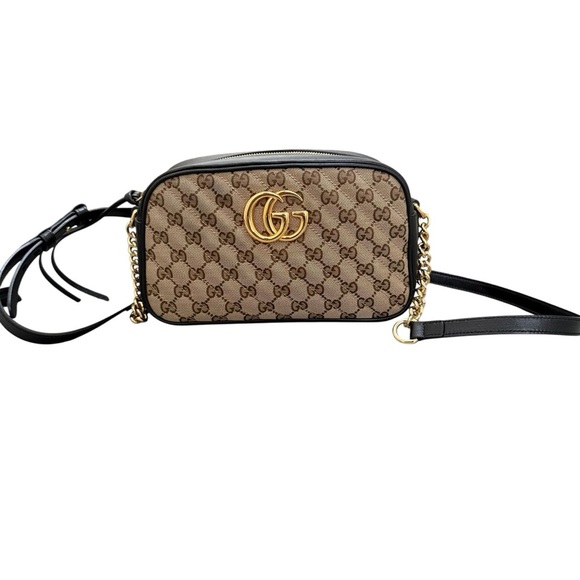 Authentic Gucci Monogram Matelasse Diagonal Small GG Marmont Chain Shoulder Bag - Picture 2 of 9